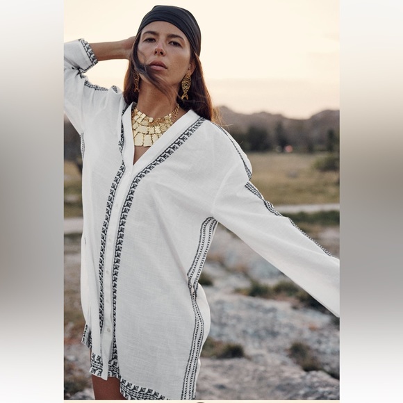 Zara EMBROIDERED TUNIC DRESS. Oyster White. Sizes L, XL. New with Tags. - Picture 4 of 9